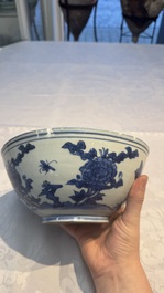 A Chinese blue and white 'Butterflies and Flowers' bowl, Transitional period