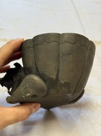 A Chinese bronze 'Mythical Beast' rhyton, Ming