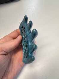 Three Chinese verte biscuit and turquoise-glazed brush rests, Kangxi and later