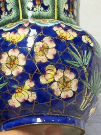 A Chinese Canton enamel 'Prunus on Cracked Ice' spittoon and two snuff dishes, 19th C.