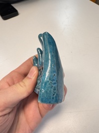 Three Chinese verte biscuit and turquoise-glazed brush rests, Kangxi and later
