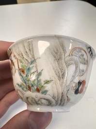 A Chinese Canton famille rose 'Court Ladies and Playing Boy' cup, Yongzheng/Qianlong
