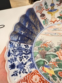 A pair of Chinese famille verte 'Sea Creatures' lobed plates, Kangxi