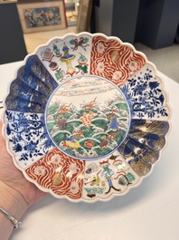 A pair of Chinese famille verte 'Sea Creatures' lobed plates, Kangxi