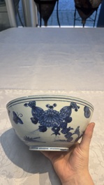 A Chinese blue and white 'Butterflies and Flowers' bowl, Transitional period