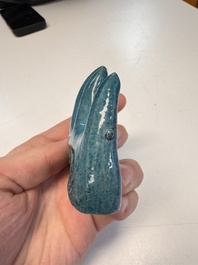 Three Chinese verte biscuit and turquoise-glazed brush rests, Kangxi and later