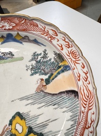 A rare Japanese Kutani oval 'Dutchmen' dish, seal mark, Edo, 17/18th C.