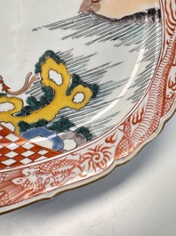 A rare Japanese Kutani oval 'Dutchmen' dish, seal mark, Edo, 17/18th C.