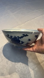 A Chinese blue and white 'Butterflies and Flowers' bowl, Transitional period