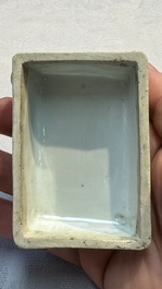 A fine Chinese blue and white rectangular seal paste box and cover, Ming