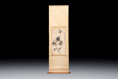 Chinese school: 'Peony' and 'Snowscape', ink and colour on paper and silk, signed Shao Chongwei 卲重威 and Xia Gui 夏珪, 20th C.