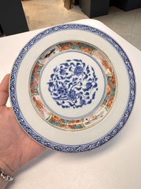 Eight Chinese blue and white, famille verte and Imari-style plates, Kangxi