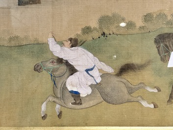 Chinese school: 'Bathing Horses 浴馬圖', ink and colour on silk, 19th C.