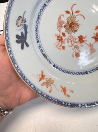 Eight Chinese blue and white, famille verte and Imari-style plates, Kangxi