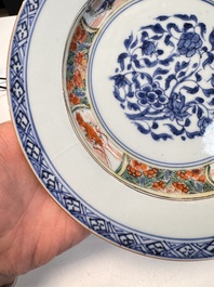 Eight Chinese blue and white, famille verte and Imari-style plates, Kangxi