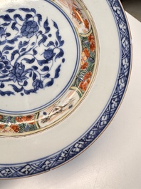 Eight Chinese blue and white, famille verte and Imari-style plates, Kangxi