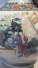 A Chinese famille rose bottle vase and a dish, Qianlong marks, Republic