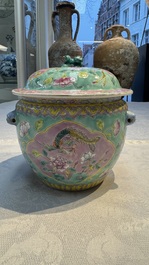 A Chinese famille rose turquoise-ground 'Kamcheng' bowl and cover for the Straits or Peranakan market, 19th C.