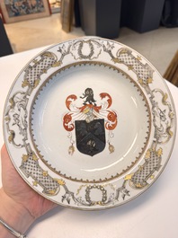 A pair of Chinese armorial soup plates with the arms of Saunders for the English market, Qianlong, ca. 1745