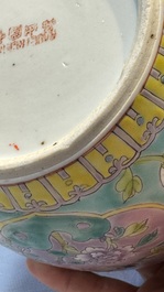 A Chinese famille rose turquoise-ground 'Kamcheng' bowl and cover for the Straits or Peranakan market, 19th C.