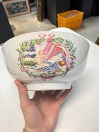 A rare Chinese famille rose 'Satyr Watching a Sleeping Venus' punch bowl, Qianlong