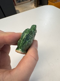 Three Chinese verte biscuit and turquoise-glazed brush rests, Kangxi and later