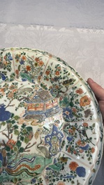 A large Chinese famille verte 'Pavilion with Birds among Flowering Branches' dish, Kangxi