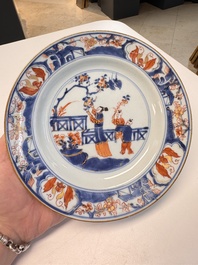 Eight Chinese blue and white, famille verte and Imari-style plates, Kangxi