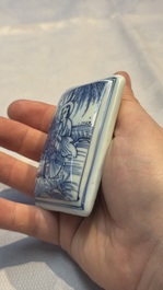 A fine Chinese blue and white rectangular seal paste box and cover, Ming