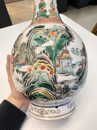 A pair of Chinese famille verte vases with narrative design, 19th C.