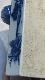 A rare Chinese blue and white 'Mountainous Landscape' writing set with an inkwell, sander and candlestick, Qianlong