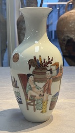 A Chinese polychrome 'Erotic' vase, an iron-red 'Phoenix' jar and a famille verte 'Dragon' stand,  Chun Yi Tang Zhi 春怡堂制 and Tongzhi mark, 19/20th C.