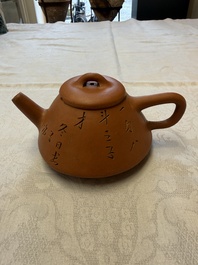 A Chinese Yixing stoneware inscribed teapot, Shao Youlan 卲友蘭 mark, Republic