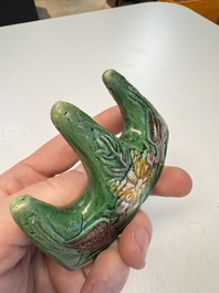 Three Chinese verte biscuit and turquoise-glazed brush rests, Kangxi and later