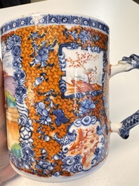 A Chinese famille rose 'Chui Xiao Yin Feng 吹簫引鳳' plate and a Canton famille rose tankard with figural design, Yongzheng/Qianlong