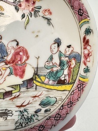 A Chinese famille rose 'Fishermen' cup and saucer, Yongzheng