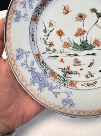 Eight Chinese blue and white, famille verte and Imari-style plates, Kangxi