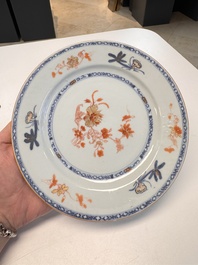 Eight Chinese blue and white, famille verte and Imari-style plates, Kangxi