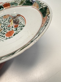 A pair of Chinese famille verte 'cranes' plates, Kangxi
