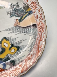 A rare Japanese Kutani oval 'Dutchmen' dish, seal mark, Edo, 17/18th C.