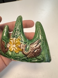 Three Chinese verte biscuit and turquoise-glazed brush rests, Kangxi and later