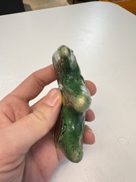 Three Chinese verte biscuit and turquoise-glazed brush rests, Kangxi and later