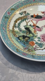 A Chinese famille rose bottle vase and a dish, Qianlong marks, Republic