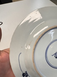 Eight Chinese blue and white, famille verte and Imari-style plates, Kangxi