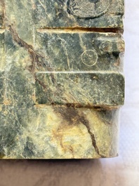 A large Chinese Liangzhu-type mottled jade cong, Neolithic period or later
