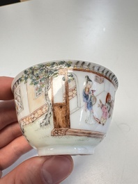 A Chinese Canton famille rose 'Court Ladies and Playing Boy' cup, Yongzheng/Qianlong