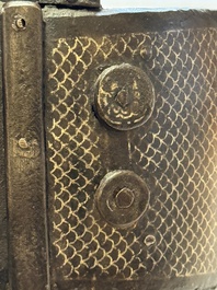A Korean silver-inlaid iron 'He Lu Tong Chun 鶴鹿同春' tripod censer, Joseon, 18th C.