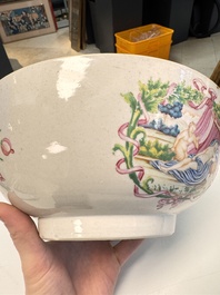 A rare Chinese famille rose 'Satyr Watching a Sleeping Venus' punch bowl, Qianlong