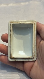 A fine Chinese blue and white rectangular seal paste box and cover, Ming