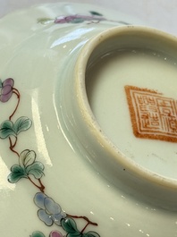 Five Chinese famille rose 'Phoenix and Peony' cups and three saucers for the Peranakan market, Qianlong, Guangxu and Zhou Shunxing 周順興 marks, Republic